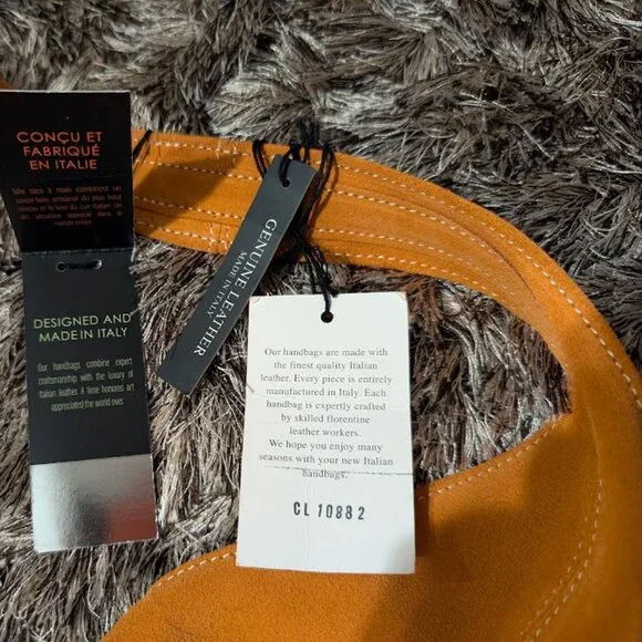 Claudia Firenze Genuine Italian Suede Orange Leather Tote Bag NWT - Picture 7 of 12
